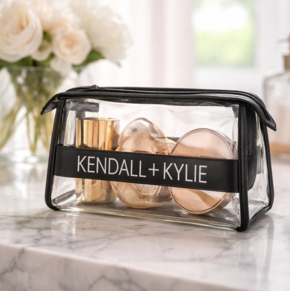 Kendall & Kyle Clear Makeup Bag With Logo Banner Zip Top New Without Tags